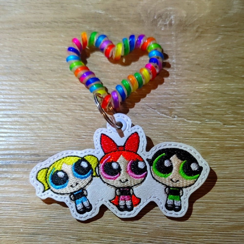Powerpuff Girls Keychain with Rainbow Heart
